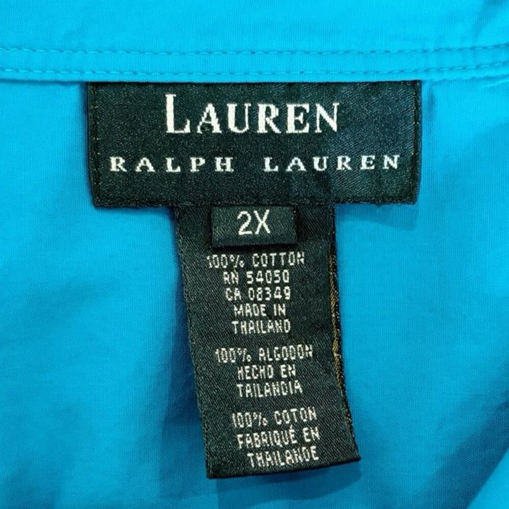 Ralph Lauren Women’s 2X Turquoise Button Front Shirt Plus Size Cotton Top - Picture 5 of 11